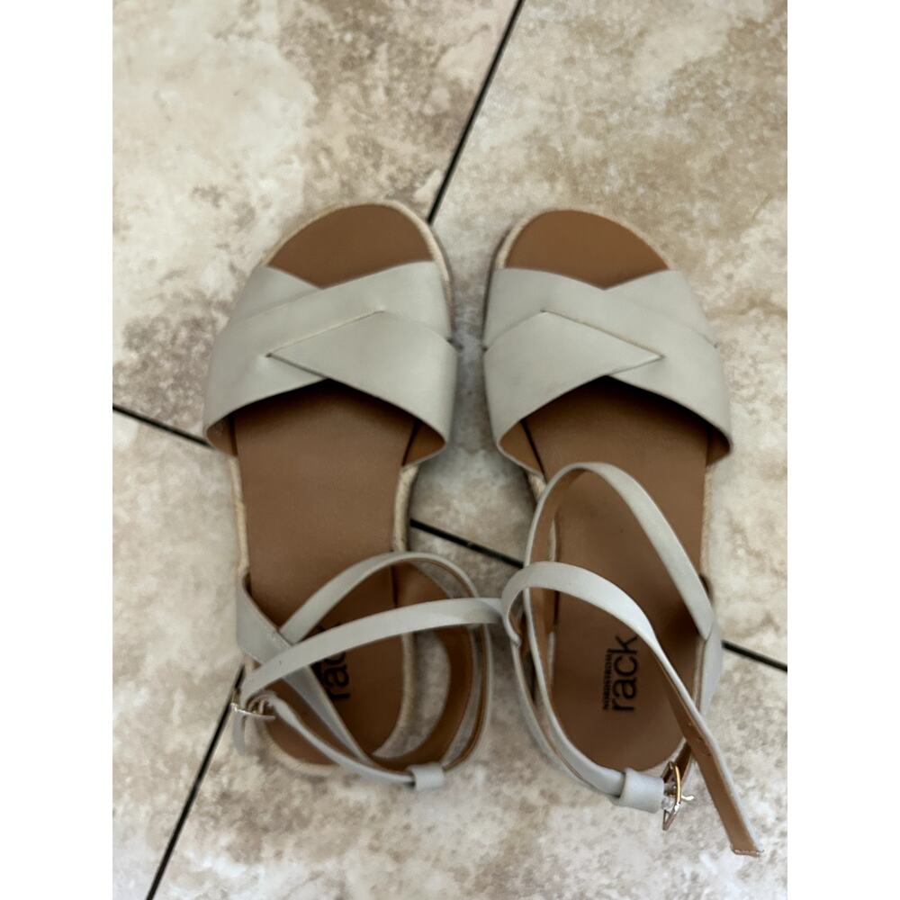 Nordstrom Rack Polly Womens Espadrille ivory gray ankle strap flat sandals Sz 7